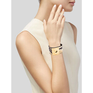 Fendi Wide Brown/Gold Snakeskin Cuff Bracelet with Gold Clasp M